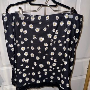 Black Mini Skirt with White Daisy Print
